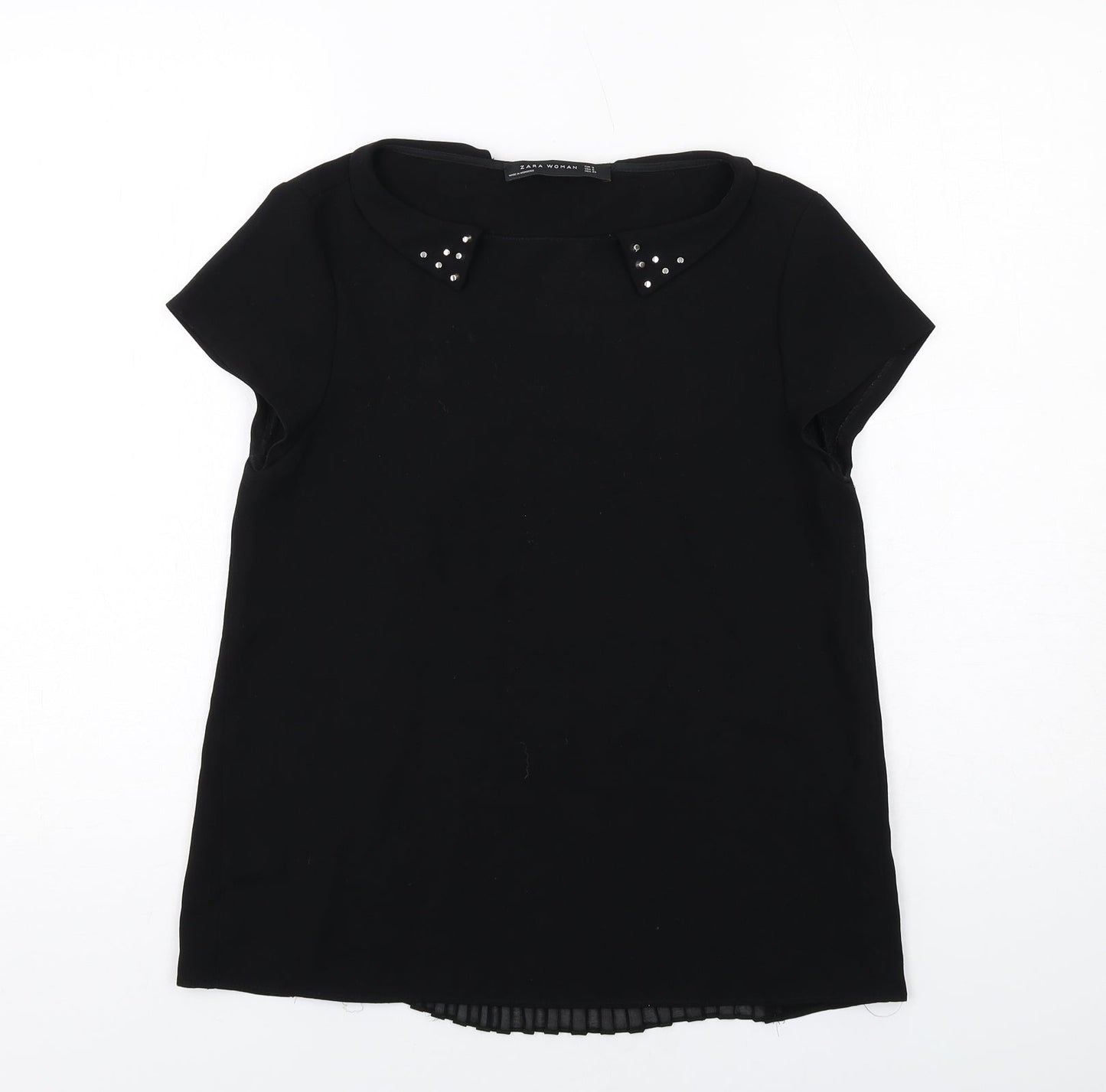 Zara Womens Black Polyester Basic Blouse Size S Collared