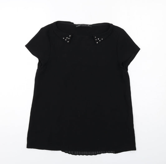 Zara Womens Black Polyester Basic Blouse Size S Collared