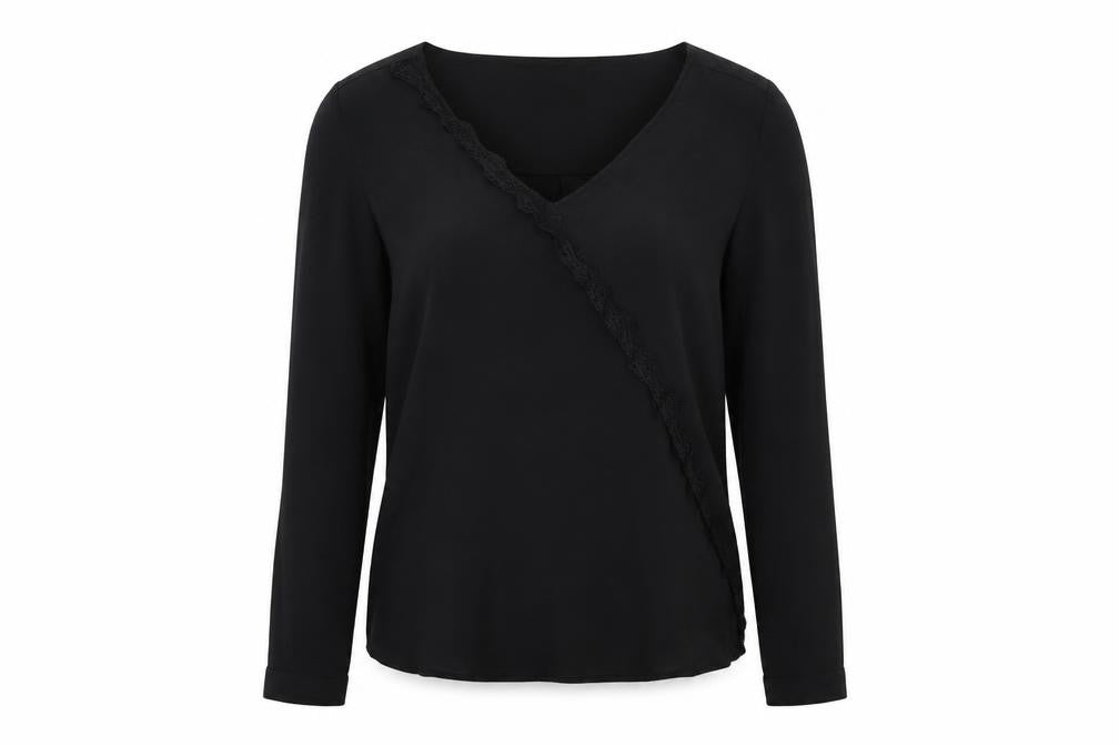 Only Womens Black Polyester Basic Blouse Size 8 V-Neck