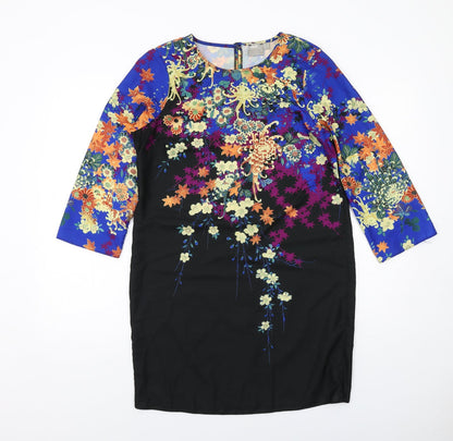 Additional front view of ASOS women’s multicoloured floral polyester shift, size UK 10, round neck button