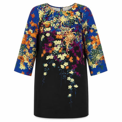 Front view of ASOS women’s multicoloured floral polyester shift, size UK 10, round neck button