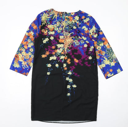 Back view of ASOS women’s multicoloured floral polyester shift, size UK 10, round neck button