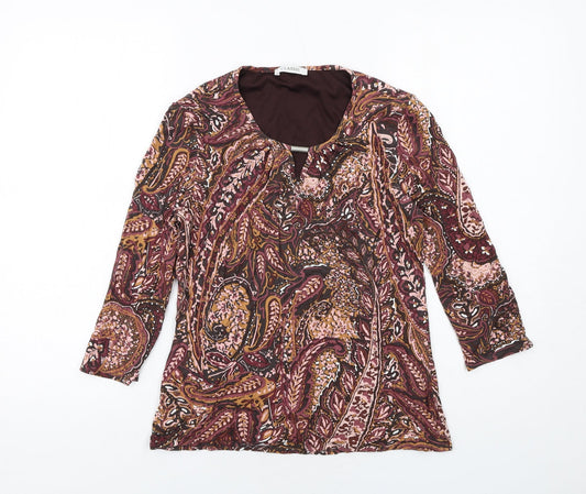 Classic Womens Multicoloured Geometric Viscose Basic Blouse Size 10 Round Neck