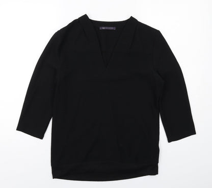 Marks & Spencer Womens Black Polyester Basic Blouse Size 10 V-Neck