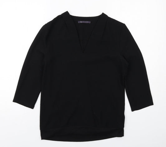 Marks and Spencer Womens Black Polyester Basic Blouse Size 10 V-Neck