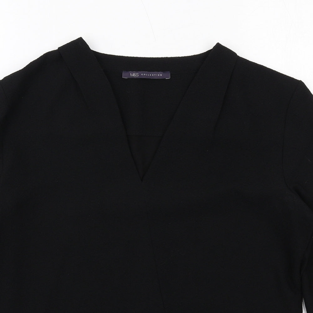 Marks and Spencer Womens Black Polyester Basic Blouse Size 10 V-Neck