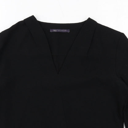 Marks & Spencer Womens Black Polyester Basic Blouse Size 10 V-Neck