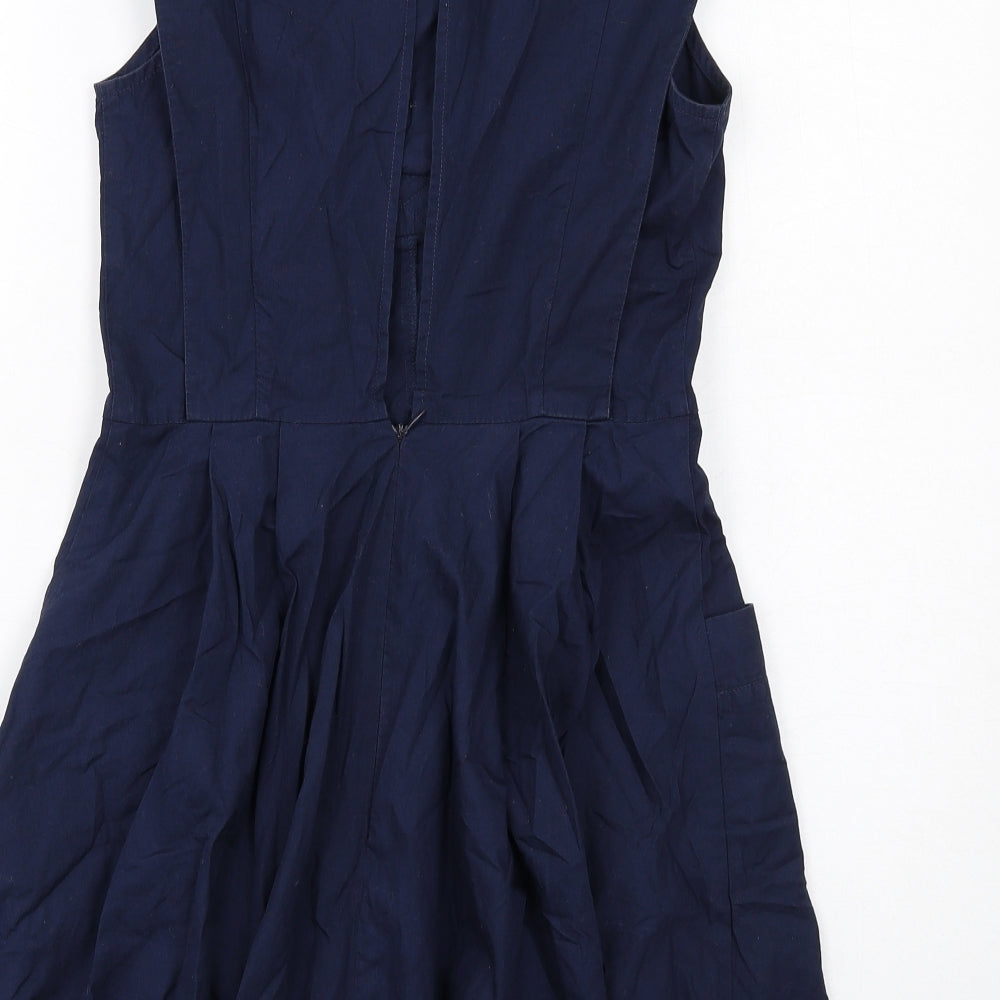 Topshop Womens Blue Cotton Mini Size 10 Round Neck Zip