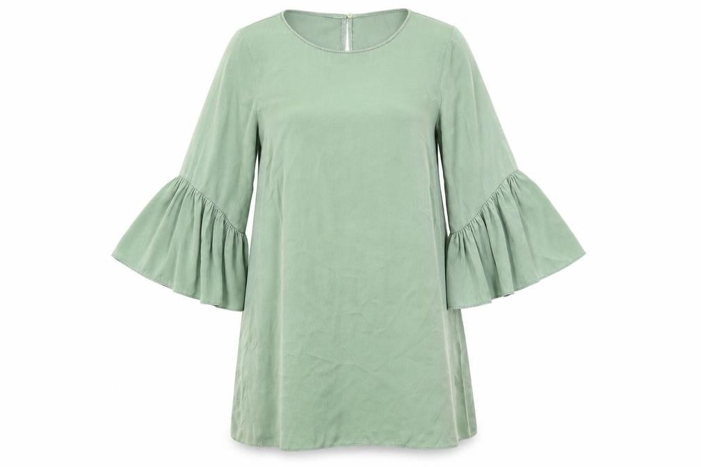 Zara Womens Green Polyester A-Line Size S Round Neck Button