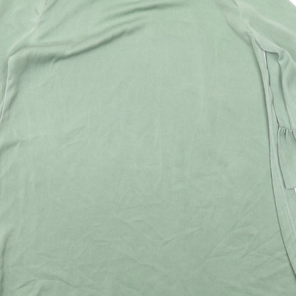 Zara Womens Green Polyester A-Line Size S Round Neck Button