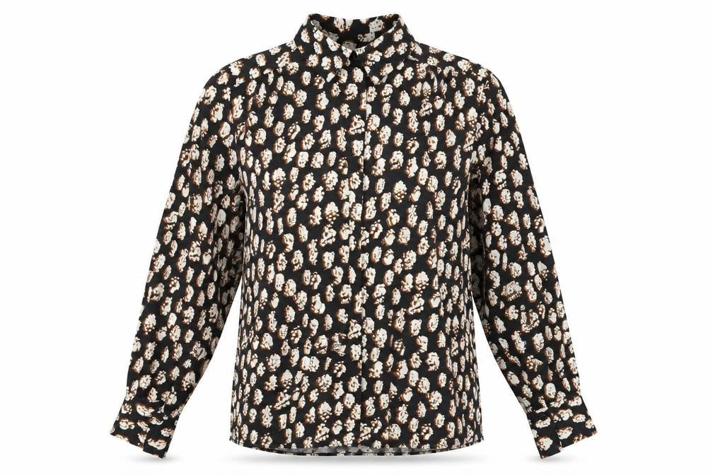Topshop Womens Black Geometric Polyester Basic Button-Up Size 8 Collared
