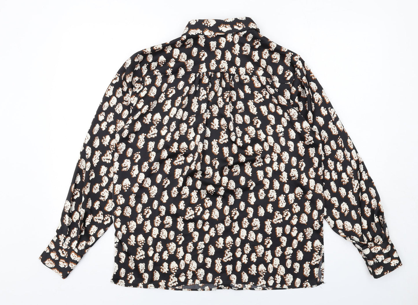 Topshop Womens Black Geometric Polyester Basic Button-Up Size 8 Collared