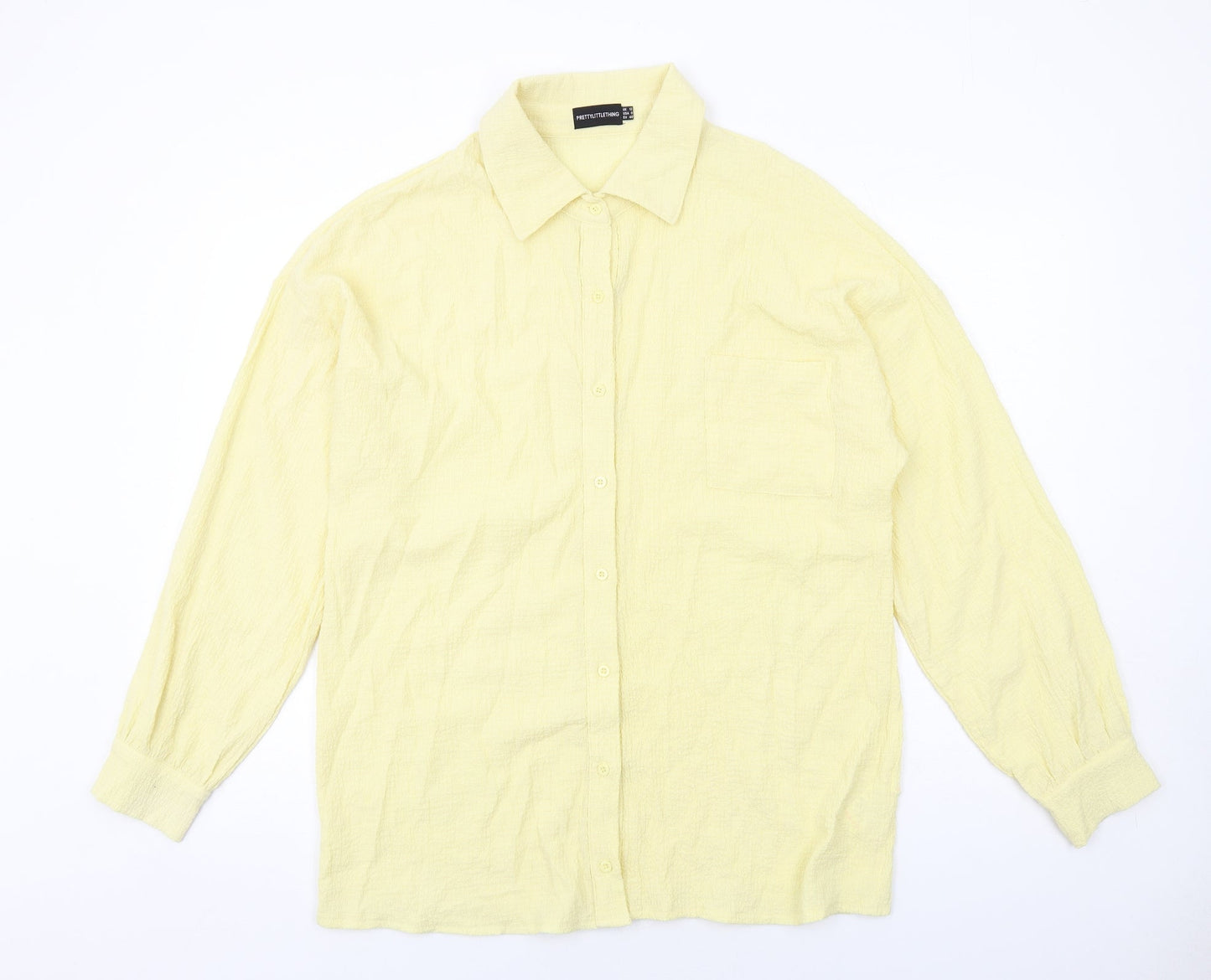 PRETTYLITTLETHING Womens Yellow Polyester Basic Button-Up Size 12 Collared