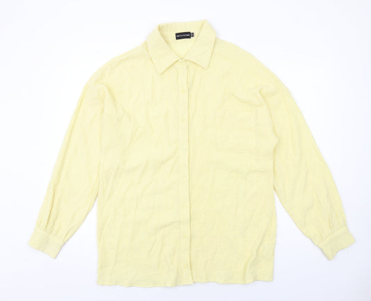 PRETTYLITTLETHING Womens Yellow Polyester Basic Button-Up Size 12 Collared