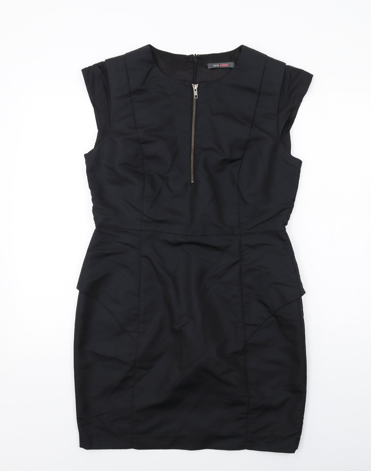 Love Label Womens Black Polyamide Shift Size 14 Round Neck Zip