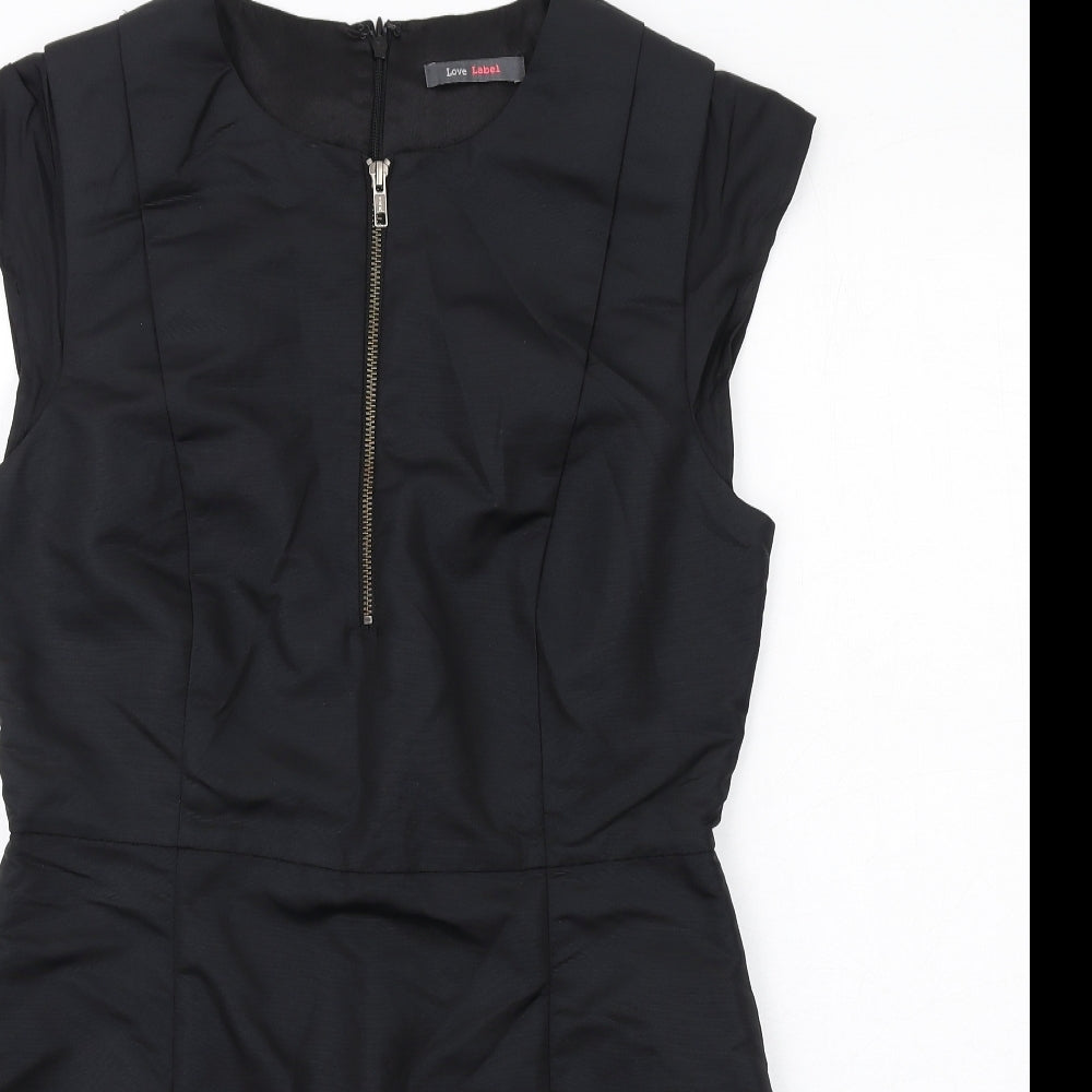 Love Label Womens Black Polyamide Shift Size 14 Round Neck Zip