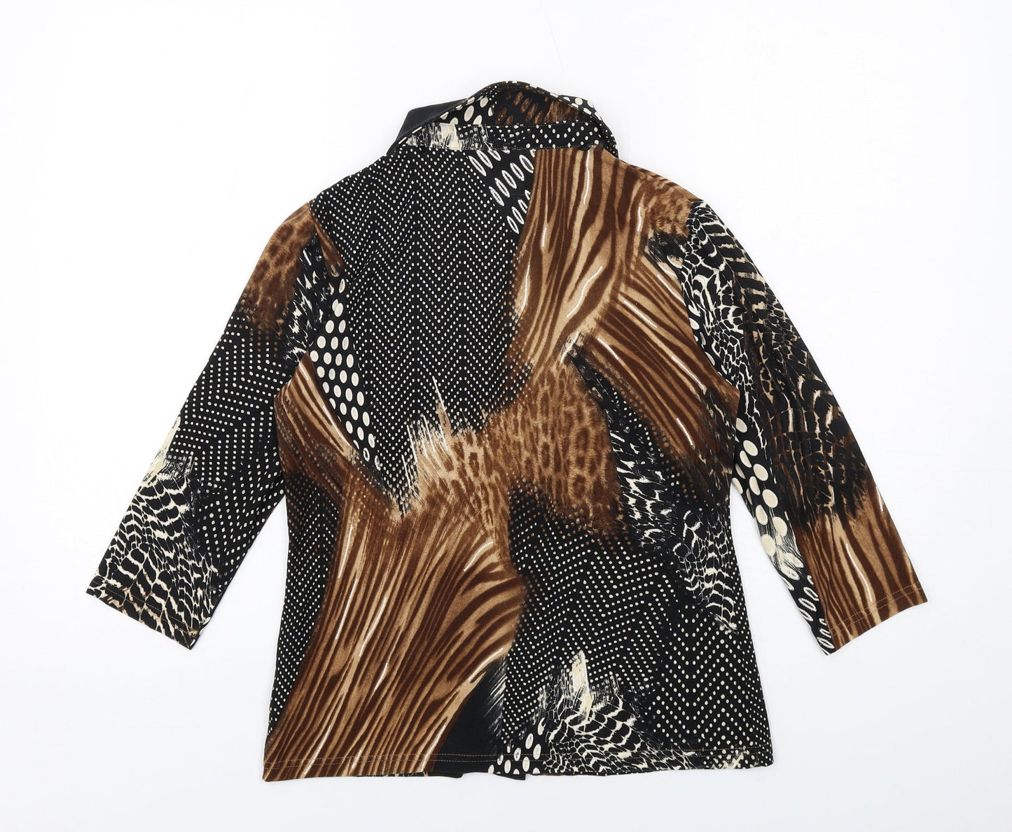Anna Rose Womens Brown Geometric Polyester Basic Button-Up Size S Collared