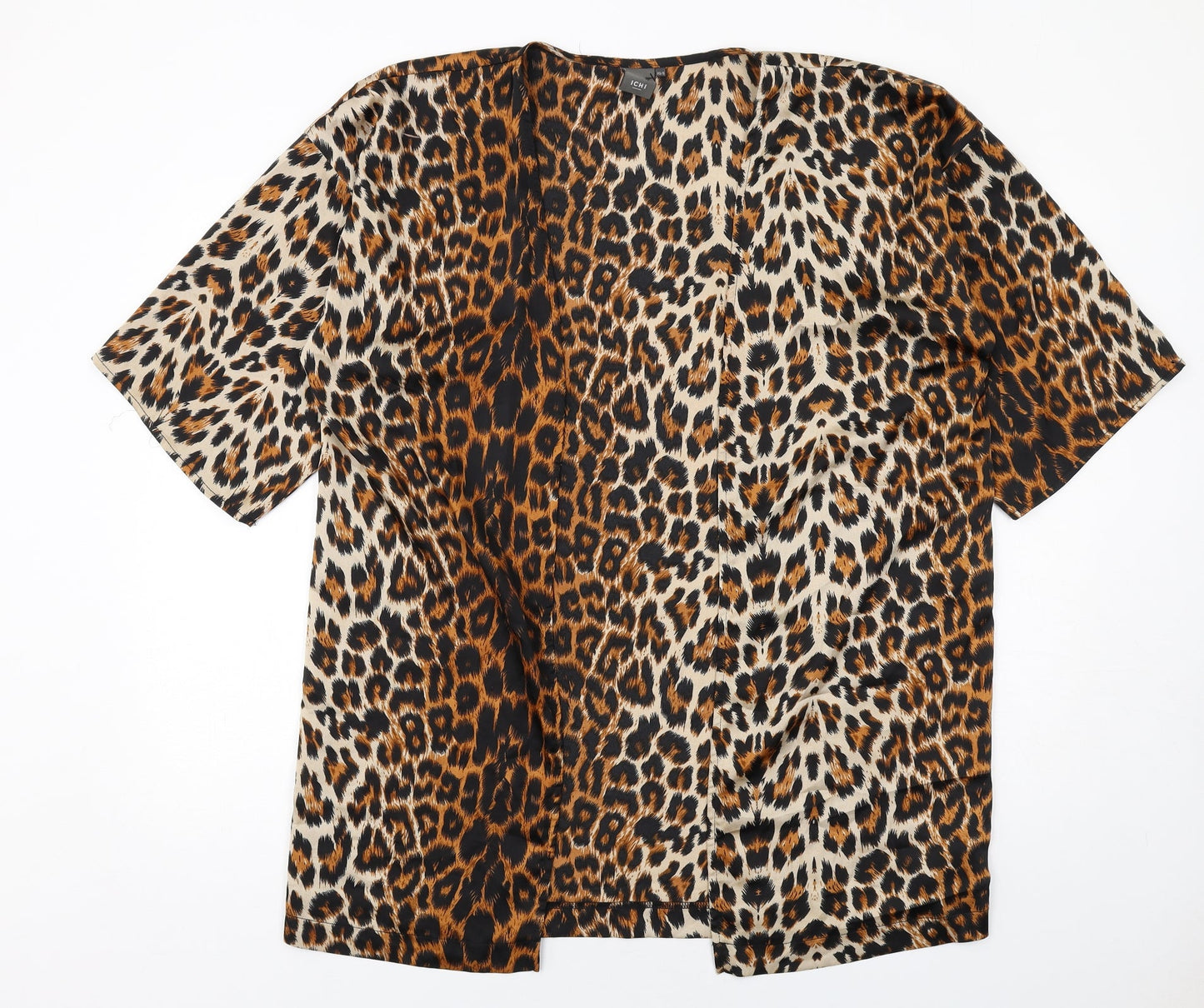 ICHI Womens Brown Animal Print Polyester Kimono Blouse Size S V-Neck - Leopard Print
