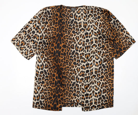 ICHI Womens Brown Animal Print Polyester Kimono Blouse Size S V-Neck - Leopard Print