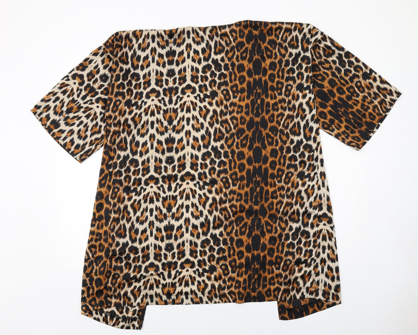ICHI Womens Brown Animal Print Polyester Kimono Blouse Size S V-Neck - Leopard Print