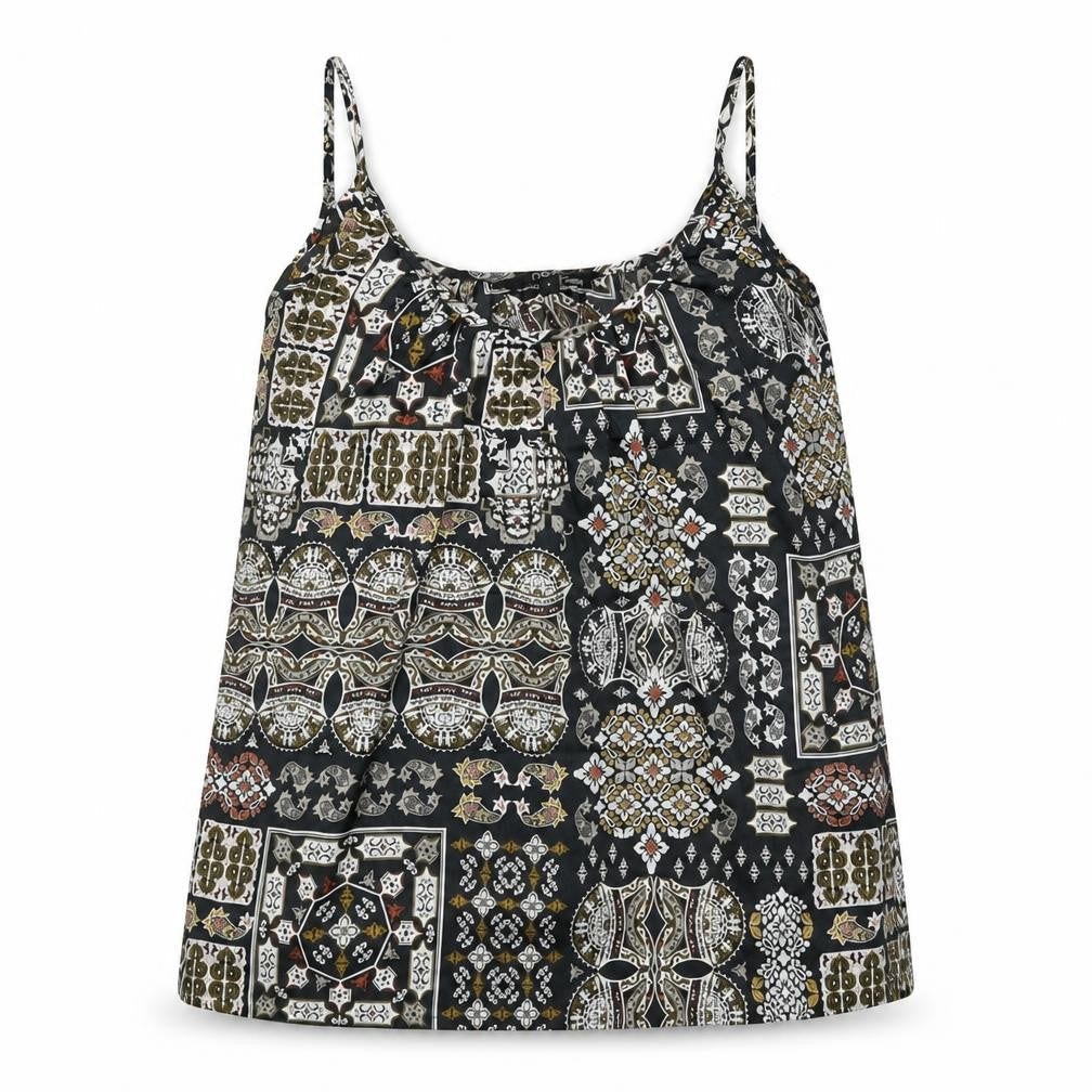 NEXT Womens Black Geometric Polyester Basic Tank Size 6 Round Neck