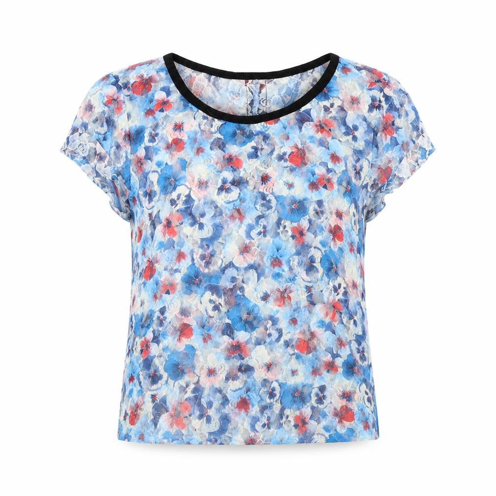 River Island Womens Blue Floral Polyester Basic T-Shirt Size 8 Round Neck