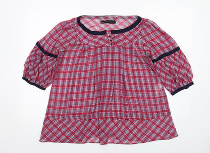 Zara Womens Pink Plaid Polyester Basic Blouse Size M Round Neck