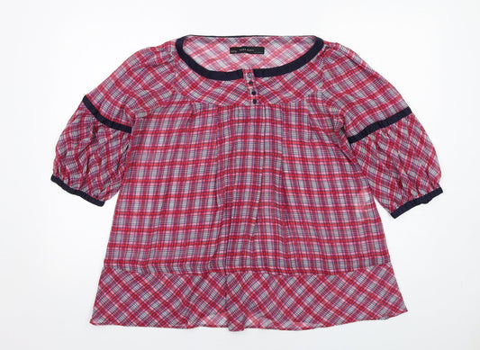 Zara Womens Pink Plaid Polyester Basic Blouse Size M Round Neck