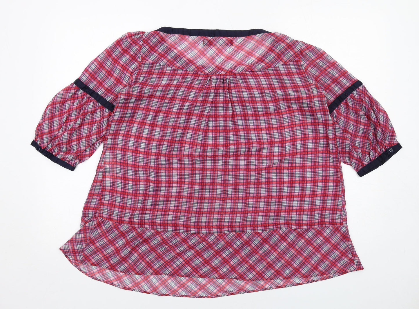 Zara Womens Pink Plaid Polyester Basic Blouse Size M Round Neck