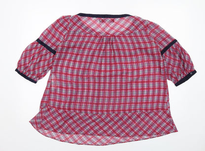 Zara Womens Pink Plaid Polyester Basic Blouse Size M Round Neck