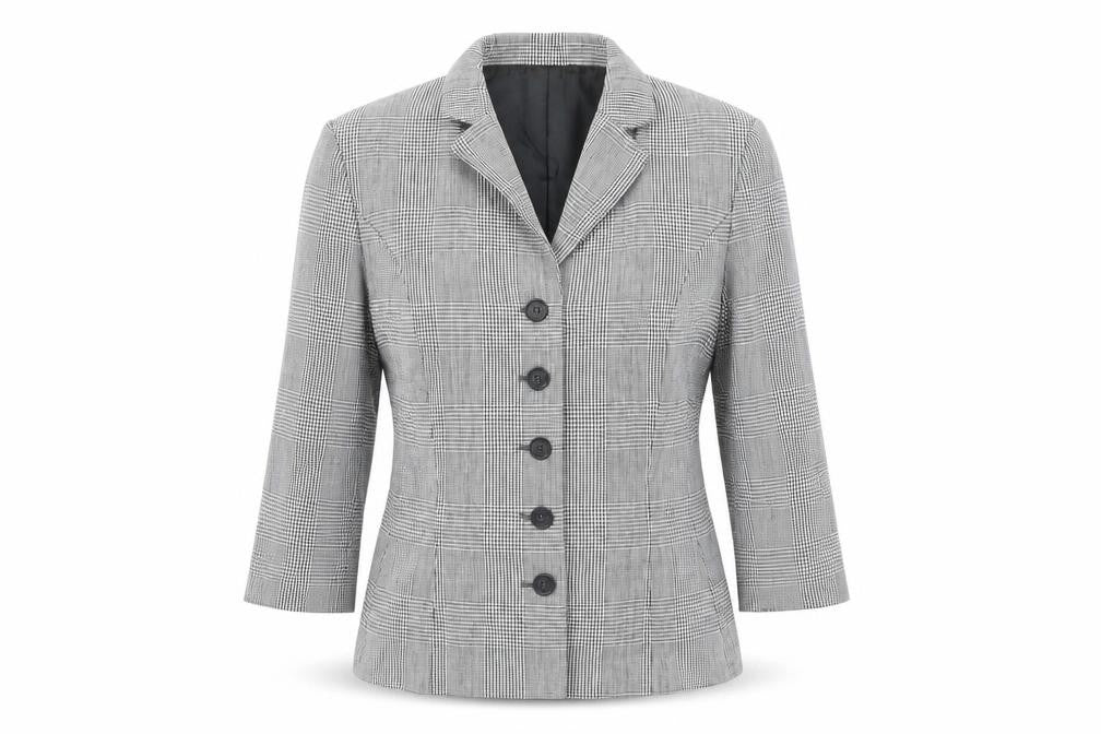MONIQUEBROUNS Womens Black Check Polyester Jacket Blazer Size 8