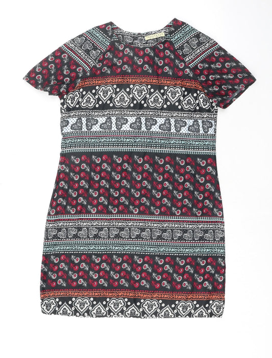 Innocence Womens Multicoloured Geometric Polyester T-Shirt Dress Size 12 Round Neck