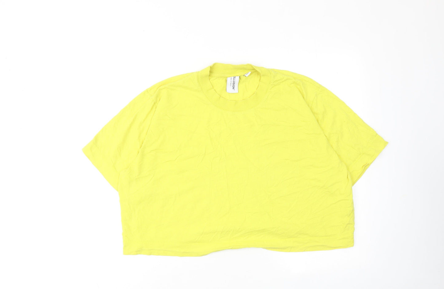 COLLUSION Womens Yellow Cotton Cropped T-Shirt Size 18 Round Neck