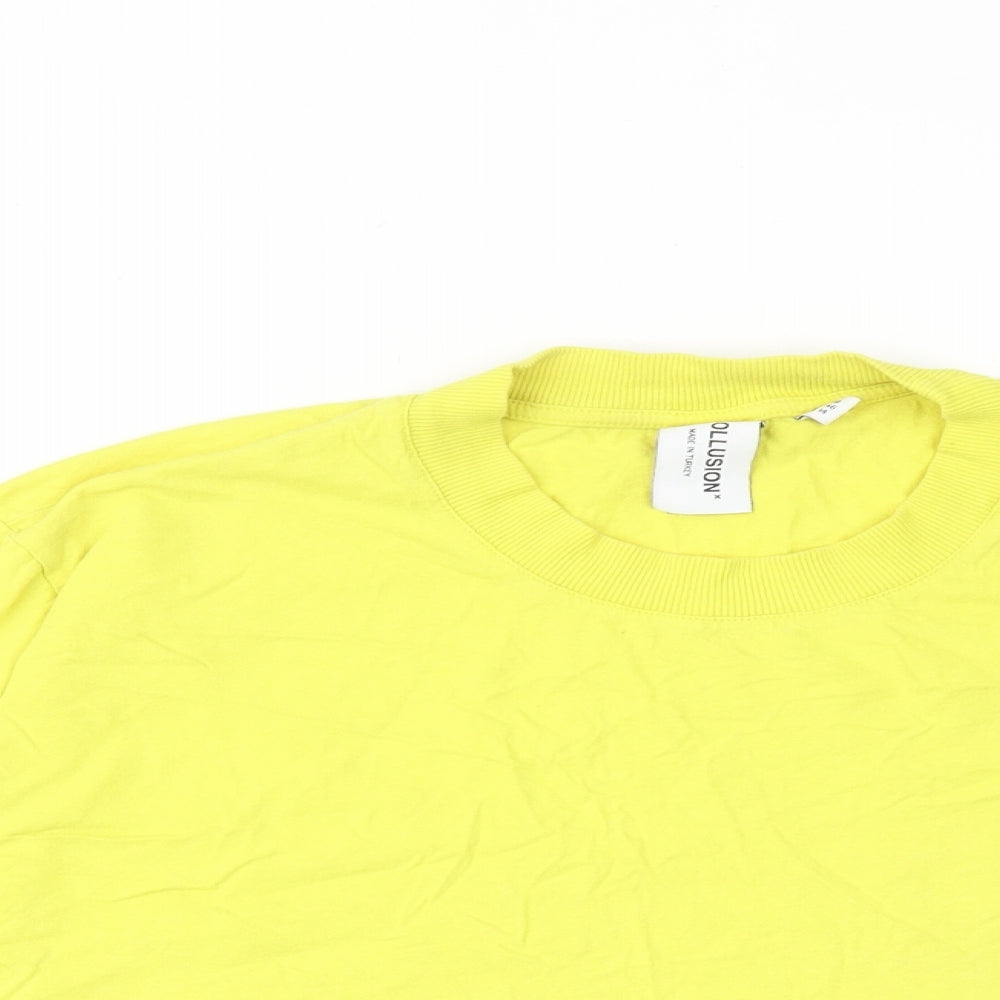 COLLUSION Womens Yellow Cotton Cropped T-Shirt Size 18 Round Neck