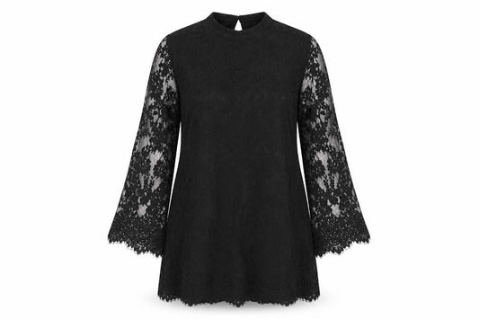 Front view of Miss Selfridge women’s black polyamide a-line, size UK 10, mock neck button