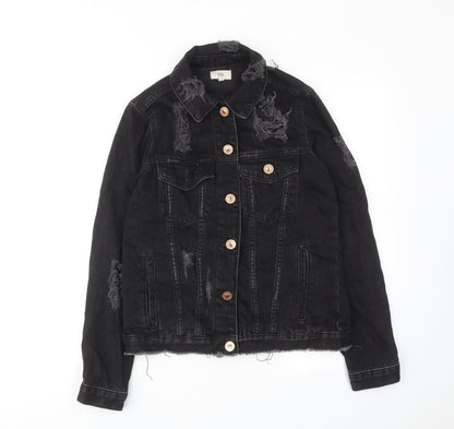 River Island Womens Black Jacket Size 6 Button - Distressed