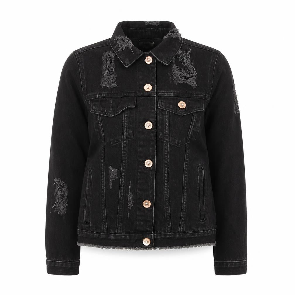 River Island Womens Black Jacket Size 6 Button - Distressed