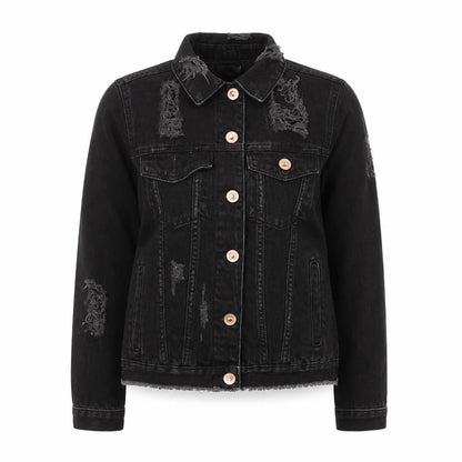 River Island Womens Black Jacket Size 6 Button - Distressed