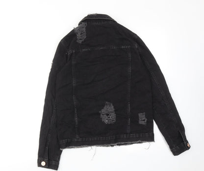 River Island Womens Black Jacket Size 6 Button - Distressed