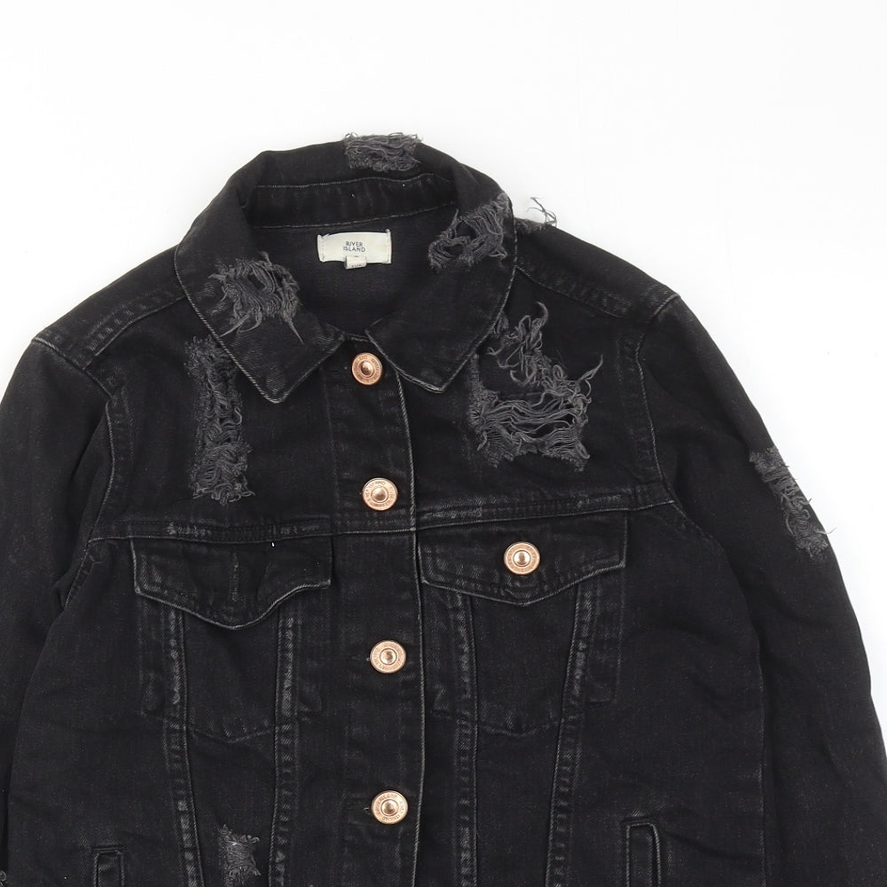 River Island Womens Black Jacket Size 6 Button - Distressed