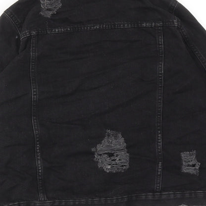 River Island Womens Black Jacket Size 6 Button - Distressed