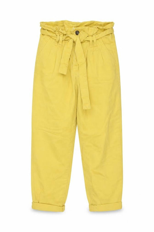 Denim & Co. Womens Yellow Cotton Tapered Jeans Size 6 L25 in Regular Zip - Paperbag Waist