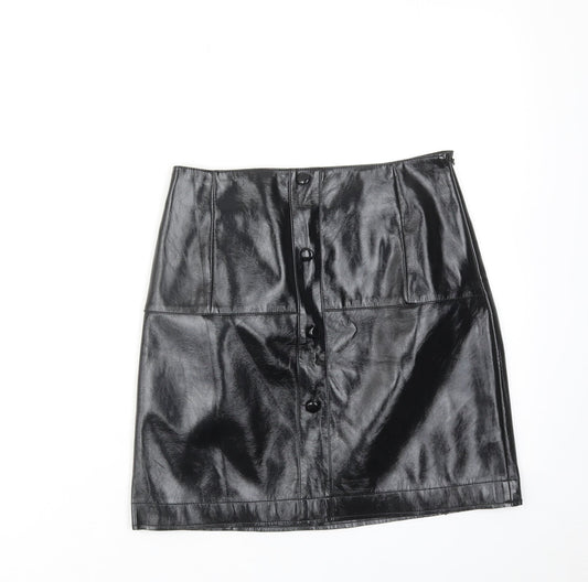 River Island Womens Black Polyurethane A-Line Skirt Size 6 Zip