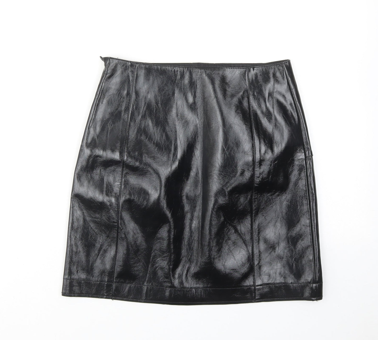 River Island Womens Black Polyurethane A-Line Skirt Size 6 Zip