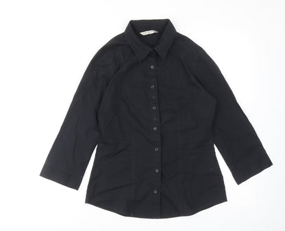 Marks & Spencer Womens Black Polyester Basic Button-Up Size 8 Collared