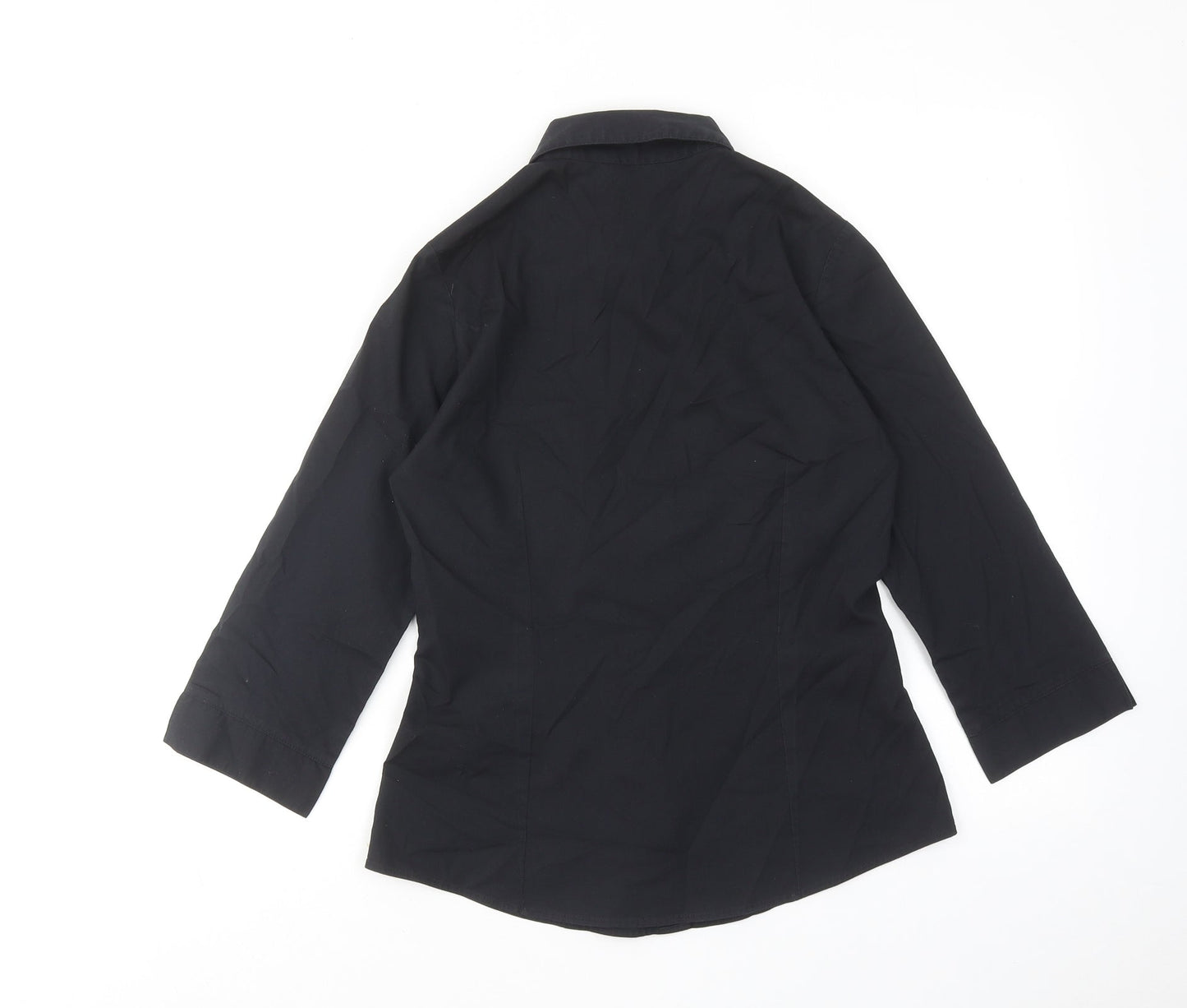 Marks and Spencer Womens Black Polyester Basic Button-Up Size 8 Collared