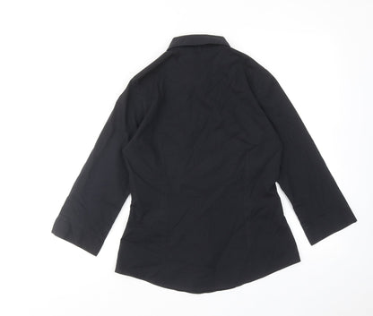 Marks & Spencer Womens Black Polyester Basic Button-Up Size 8 Collared