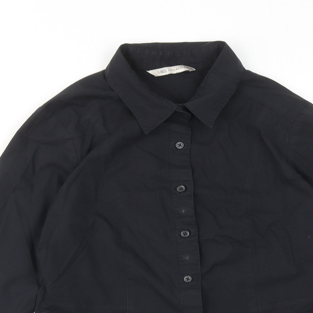 Marks and Spencer Womens Black Polyester Basic Button-Up Size 8 Collared