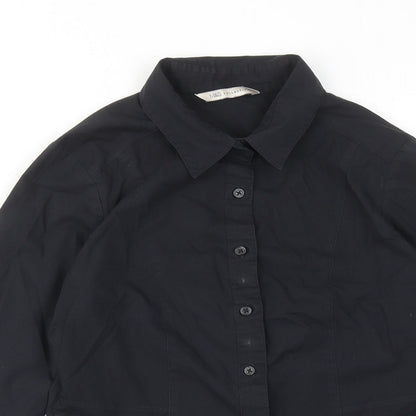 Marks & Spencer Womens Black Polyester Basic Button-Up Size 8 Collared