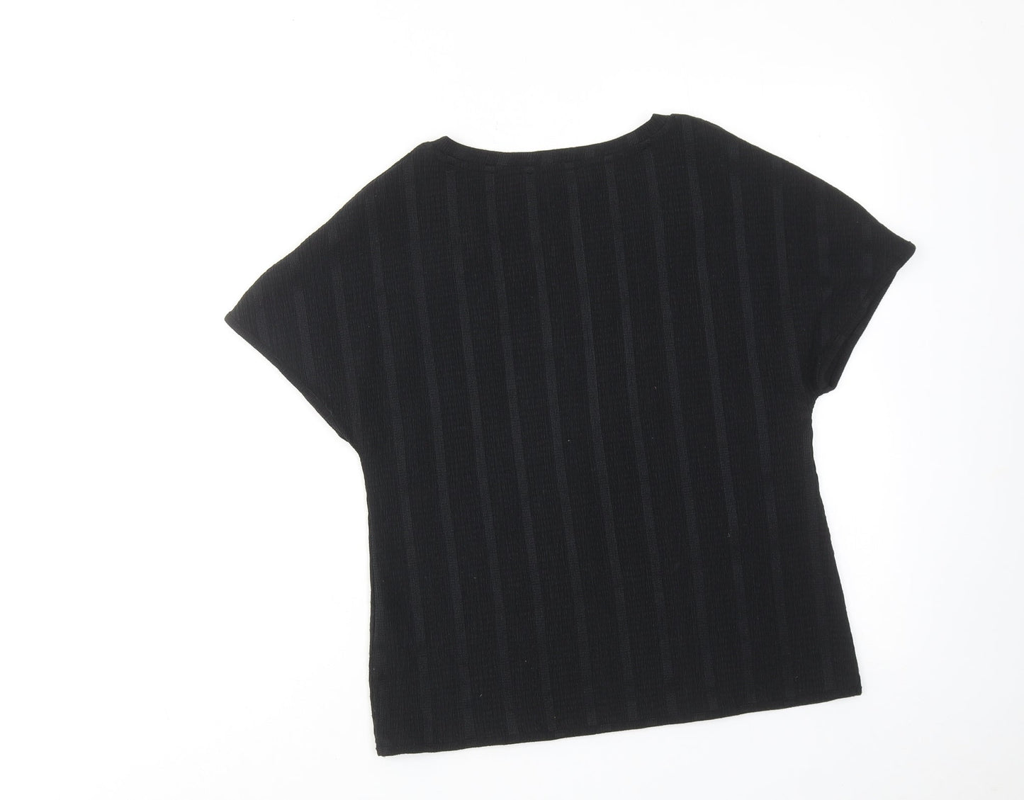 Marks and Spencer Womens Black Striped Polyester Basic T-Shirt Size 6 V-Neck